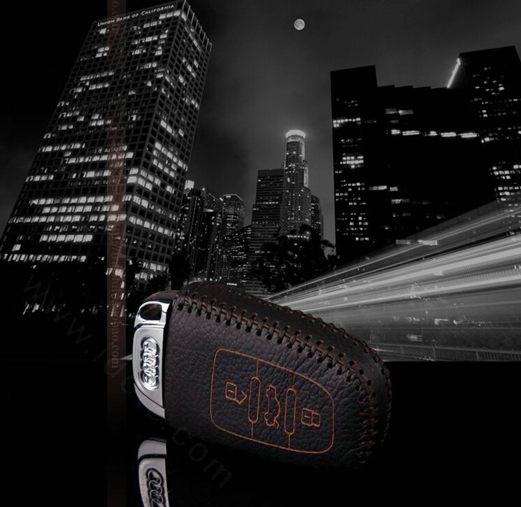 Funky Genuine Leather Key Ring Auto Key Bags Smart for Audi A4L - Black